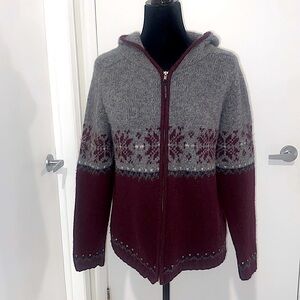 COLORI, Long sleeved zip up Hoodie, Size Medium Burgundy & Grey
